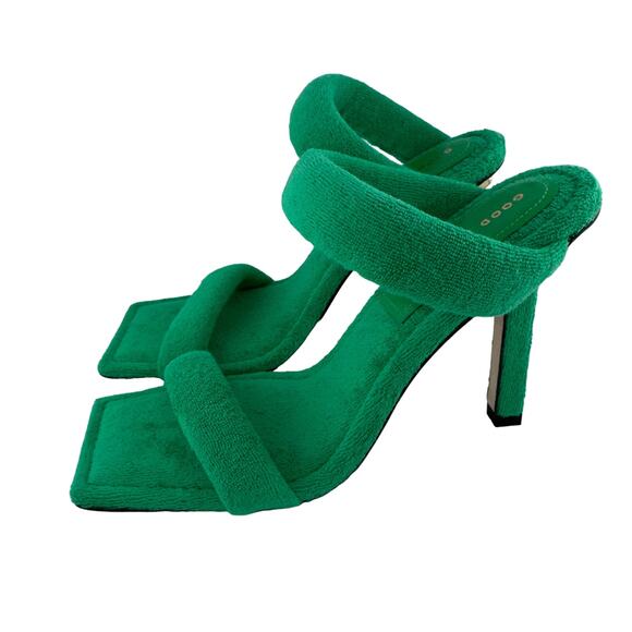 Good American Green Terry Wrap Sandal Heels Mules Slip Ons NEW Size 7.5 NWOB - Picture 1 of 5